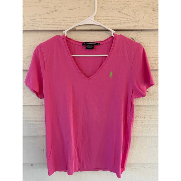 Ralph Lauren Sport Pink V-Neck Pima Cotton T-Shirt Women’s Large - Picture 2 of 6
